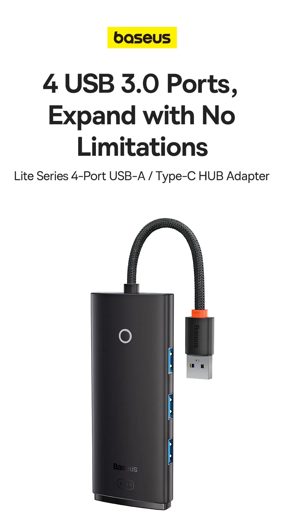 Baseus USB HUB 4 in 1 USB C HUB USB Type C to Multi USB 3.0 Adapter for MacBook Pro Air Huawei Mate 30 USB-C 3.0 Splitter