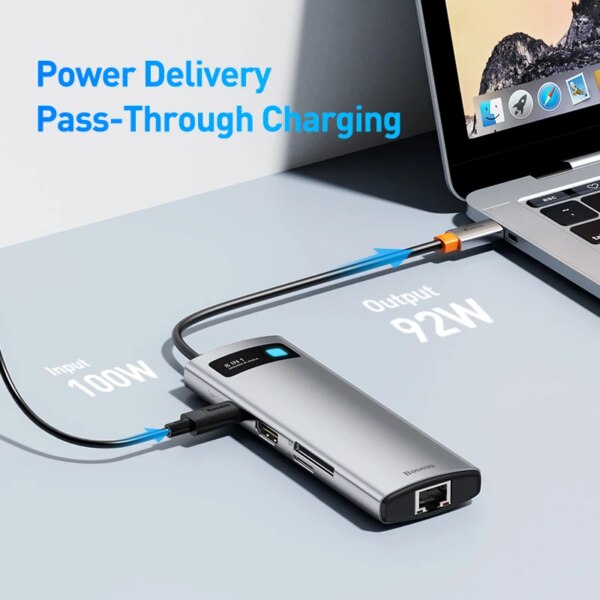 Baseus 8-in-1 USB C Hub Adapter 10Gbps HDMI 4K 60Hz PD 100W Ethernet SD/TF Card Reader - Image 5