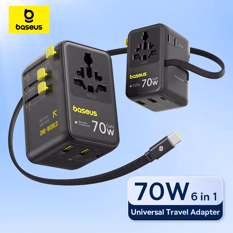 Baseus EnerCore CG11 70W GaN Universal Travel Adapter 6-in-1 Retractable Cable EU/UK/USA/AUS Baseus EnerCore CG11 70W GaN Universal Travel Adapter 6-in-1 Retractable Cable EU/UK/USA/AUS