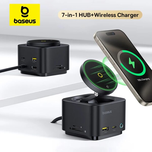 Baseus MagPro 7-in-1 USB C Hub with Qi2 15W Magnetic Wireless Charger HDMI 4K 60Hz PD 100W