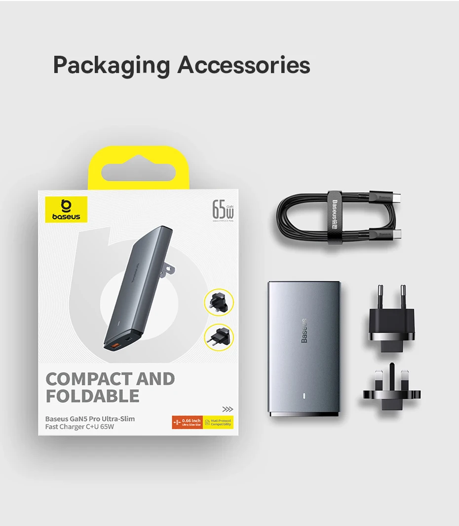 Baseus 65W GaN Charger Quick Charge 4.0 Type C PD USB Charger Portable Travel Charger Fast Charging For Laptop iPhone 16 15 14