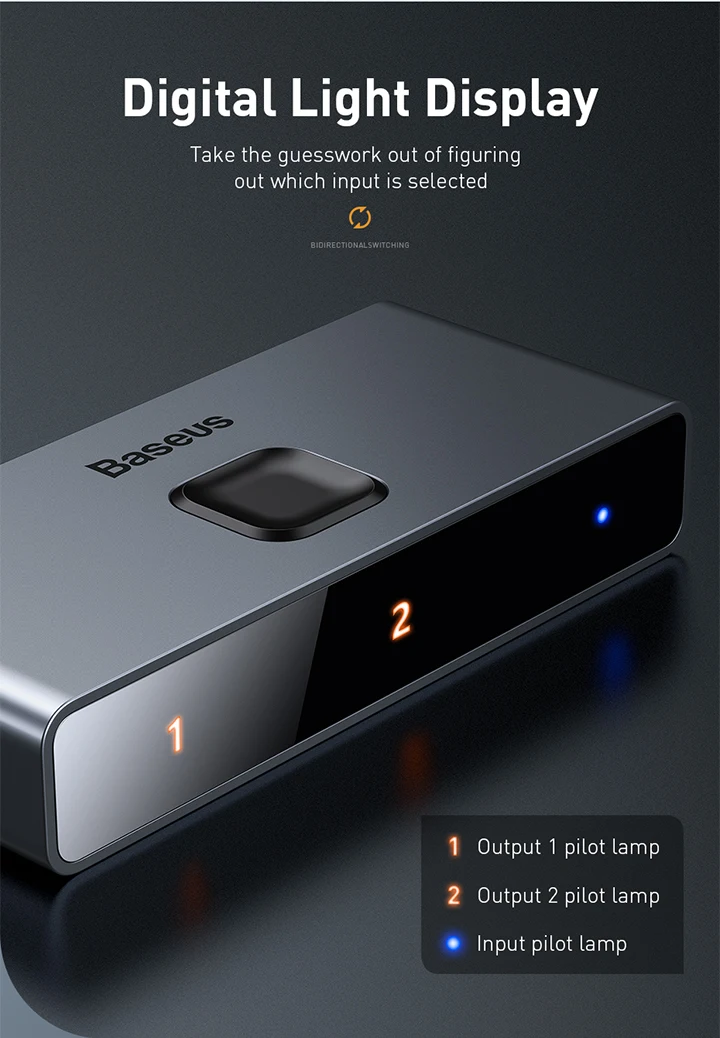 Baseus HDMI-compatible Switcher 4K 60Hz Bi-Direction 1x2/2x1 HDR Audio Adapter for PS4 TV Box 4K HD HDMI-compatible Switcher