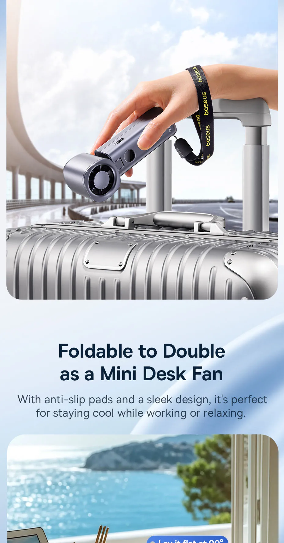 Baseus High-Speed Foldable Handheld Fan 5 Speed Mini Fan 4000mAh Rechargeable Fan with LED Display for Outdoor and Desktop Fan