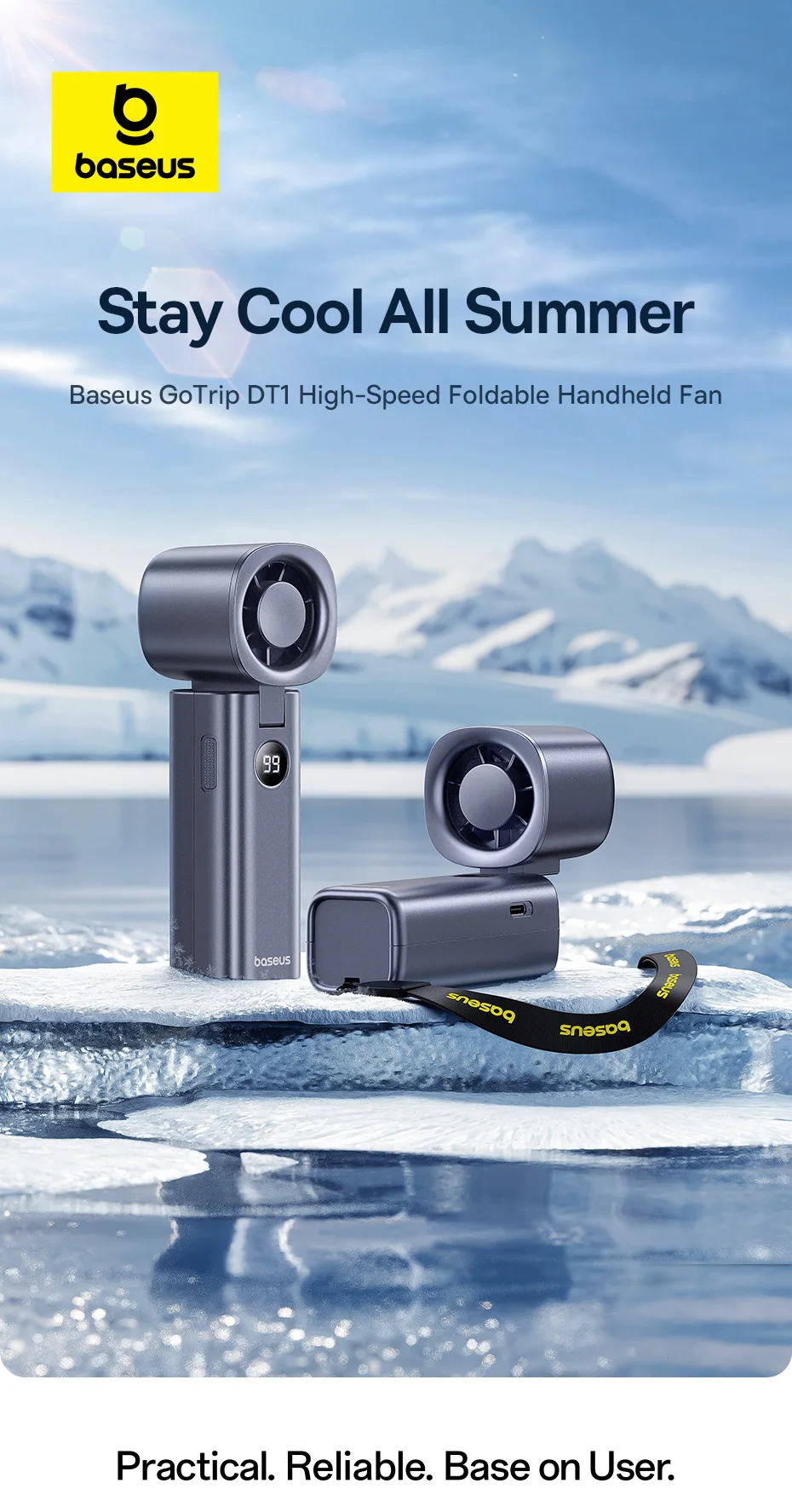 Baseus High-Speed Foldable Handheld Fan 5 Speed Mini Fan 4000mAh Rechargeable Fan with LED Display for Outdoor and Desktop Fan