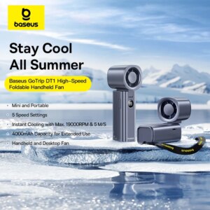 Baseus GoTrip DT1 4000mAh Handheld Fan 19000RPM 5 Speed Portable Mini Fan with LED Display