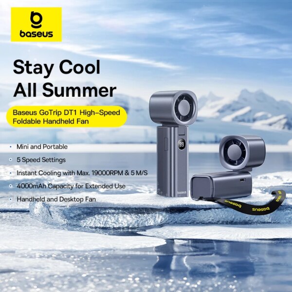 Baseus GoTrip DT1 4000mAh Handheld Fan 19000RPM 5 Speed Portable Mini Fan with LED Display