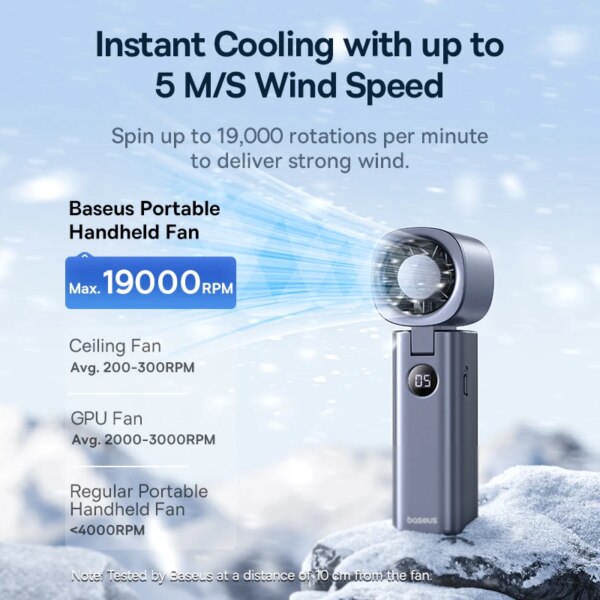 Baseus GoTrip DT1 4000mAh Handheld Fan 19000RPM 5 Speed Portable Mini Fan with LED Display - Image 3