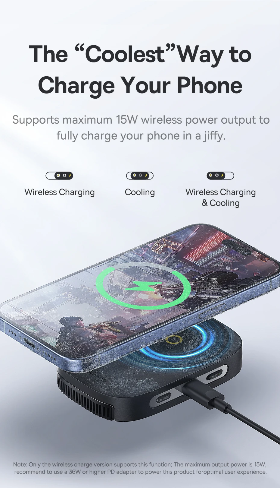 Baseus Magnetic Phone Cooler with Wireless Charging for iPhone 16 15 14 Pro Max Phone Stand Holder Gaming Radiator Cooling Fan