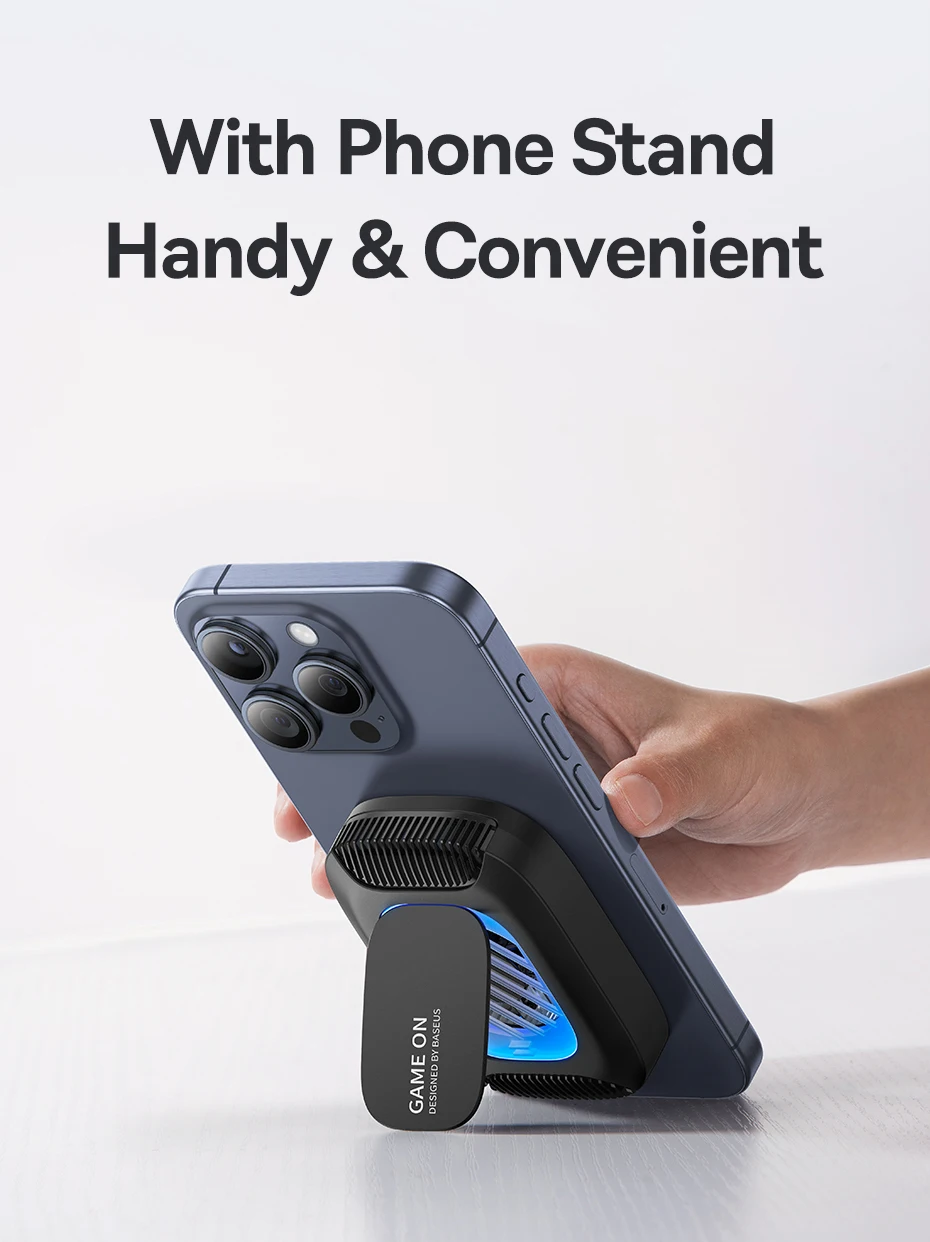 Baseus Magnetic Phone Cooler with Wireless Charging for iPhone 16 15 14 Pro Max Phone Stand Holder Gaming Radiator Cooling Fan