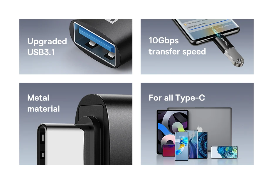 Baseus USB 3.1 Adapter OTG Type C to USB Adapter Female Converter For Macbook pro Air Samsung S20 S10 USB OTG Connector