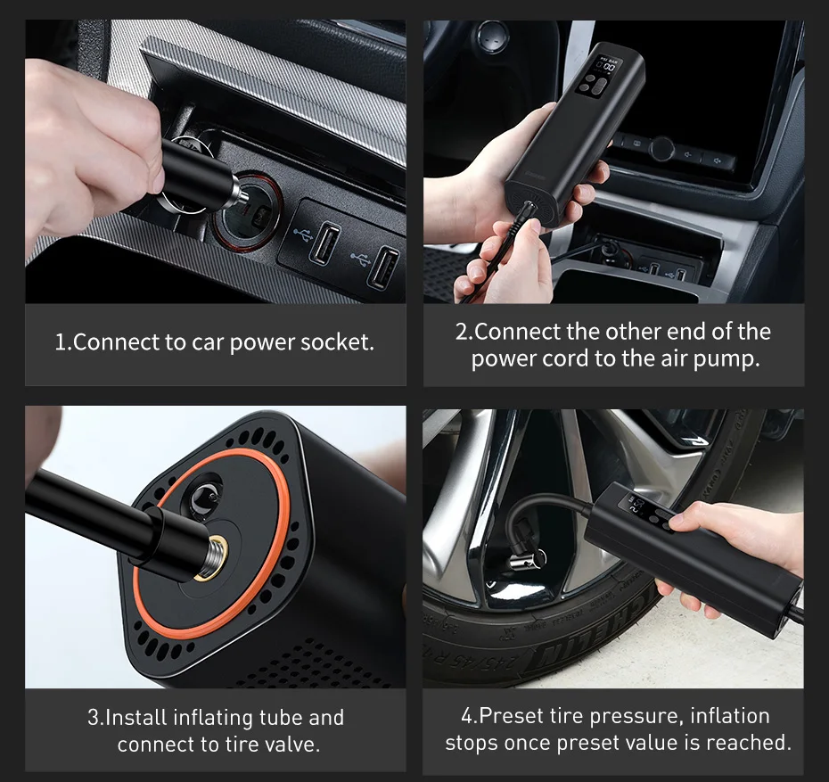 Baseus Car Inflator Portable Air Compressor Pump for Electric Motorcycle Bicycle Car Tyre Inflator Digital Display Compressors