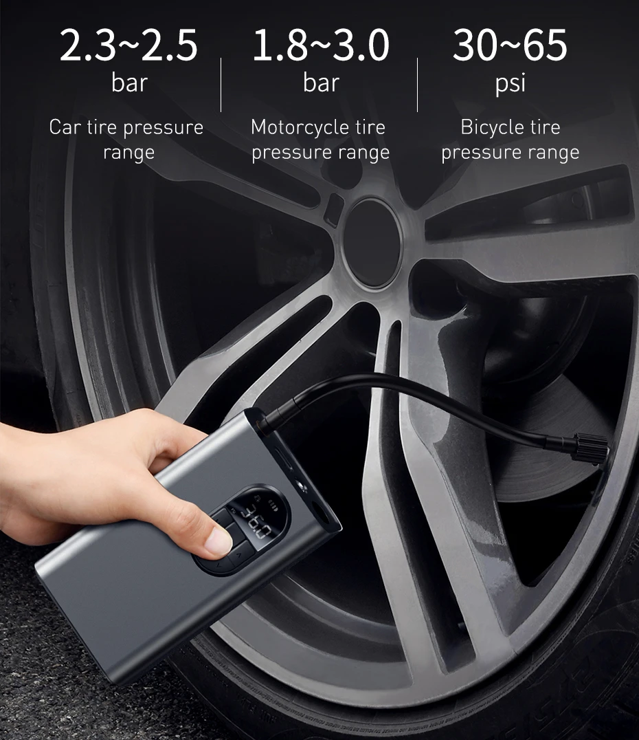 Baseus Portable Inflator Pump Car Air Compressor Smart Digital Tire Pressure Detection Auto Tire Pump for Car Bike Motorcycle