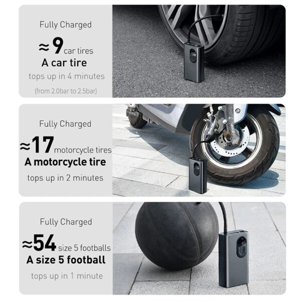 Baseus inAuto 360 Portable Air Compressor Pump Intelligent Tire Pressure Monitoring 150PSI - Image 6