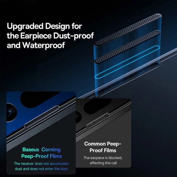 Baseus 0.4mm Corning Tempered Glass Screen Protector for iPhone 16 15 14 13 Pro Max Plus Anti-Peep Auto Installation - Image 3