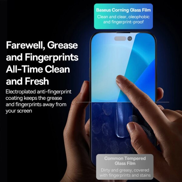 Baseus 0.4mm Corning Tempered Glass Screen Protector for iPhone 16 15 14 13 Pro Max Plus Anti-Peep Auto Installation - Image 2