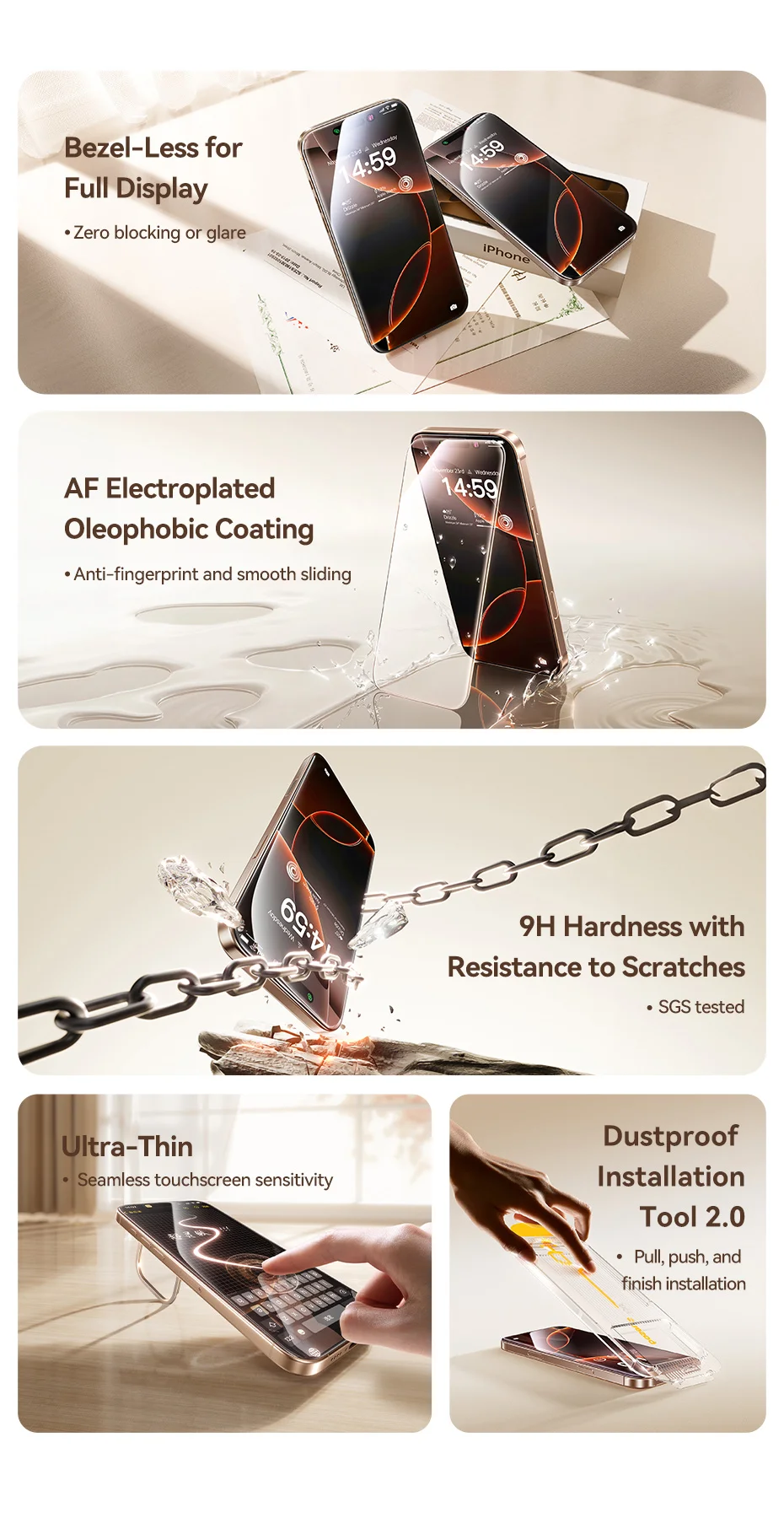 Baseus Full-View 0.3mm Tempered Glass For iPhone 17 16 Pro Max Screen Protector For iPhone 17 Air 15 14 13 Pro Max Dust Proof