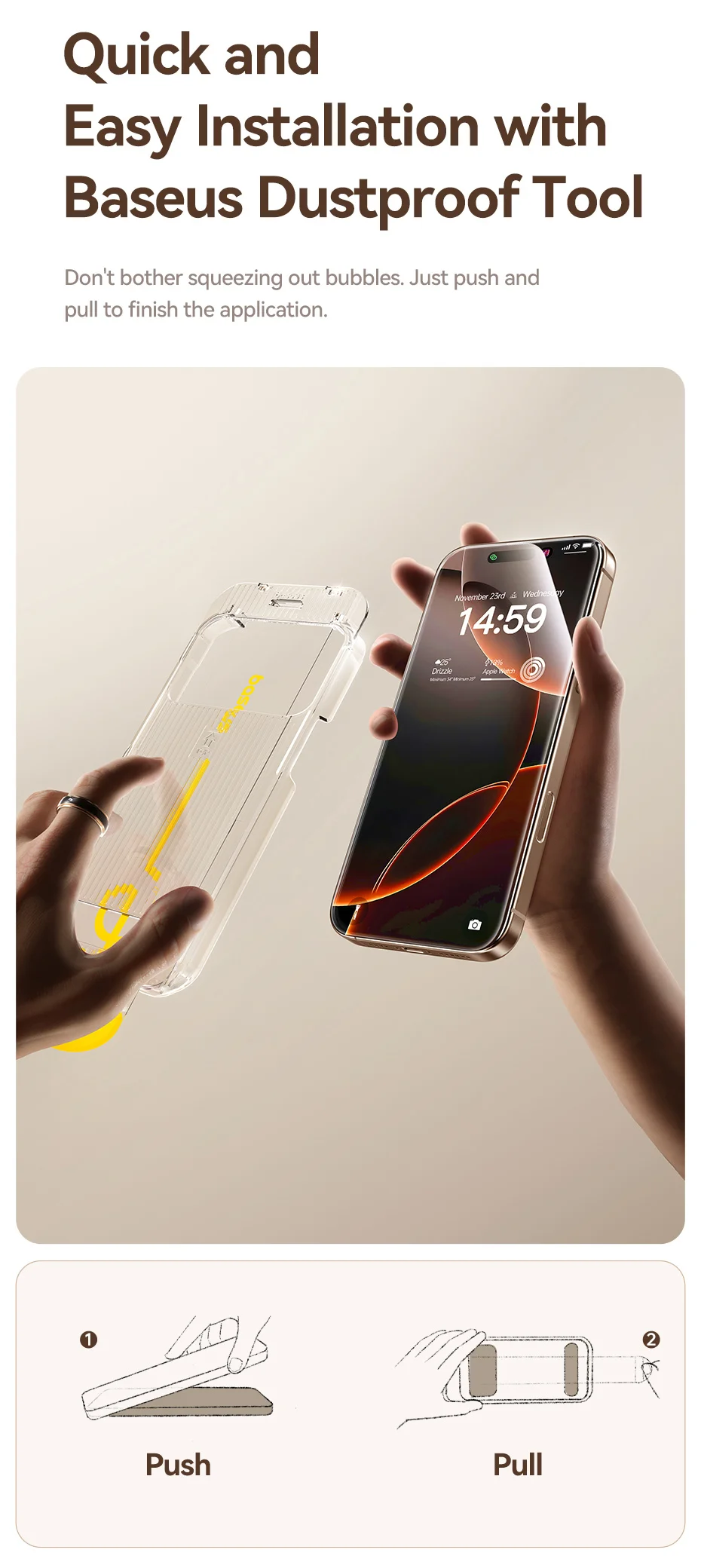 Baseus Full-View 0.3mm Tempered Glass For iPhone 17 16 Pro Max Screen Protector For iPhone 17 Air 15 14 13 Pro Max Dust Proof