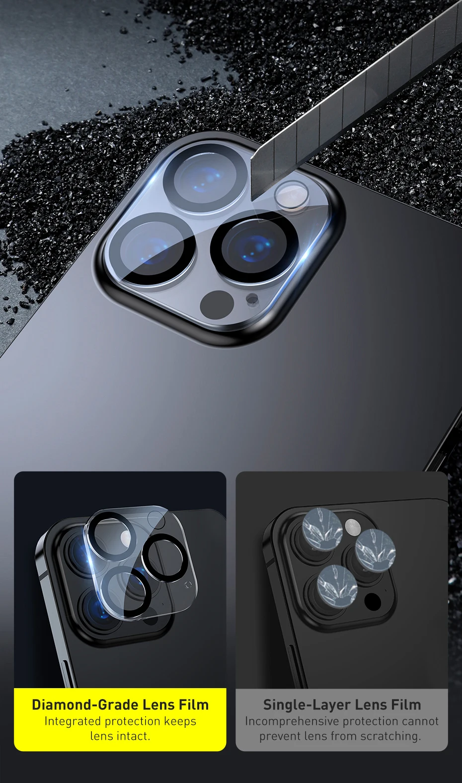 Baseus 2PCS Camera Lens Protector for iPhone 16 Pro Max 15 Pro Max 14 Plus Lens Tempered Glass Protection Film Screen Protector