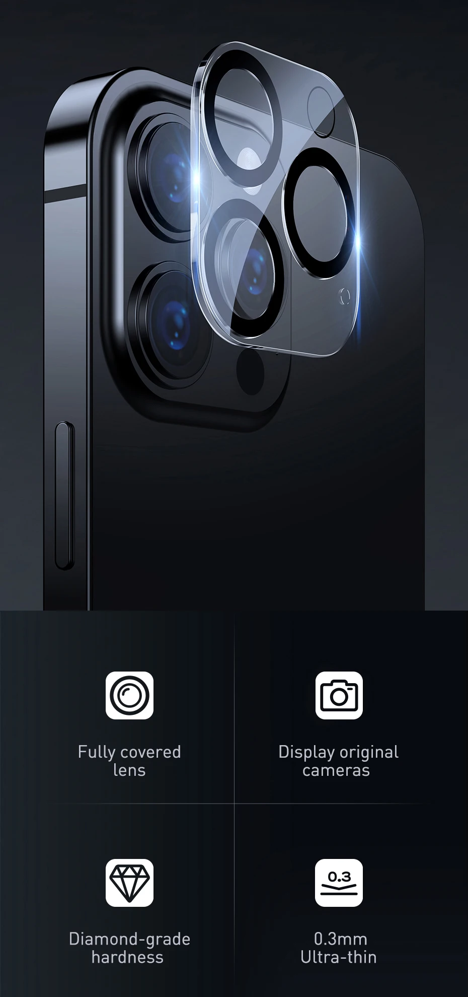 Baseus 2PCS Camera Lens Protector for iPhone 16 Pro Max 15 Pro Max 14 Plus Lens Tempered Glass Protection Film Screen Protector