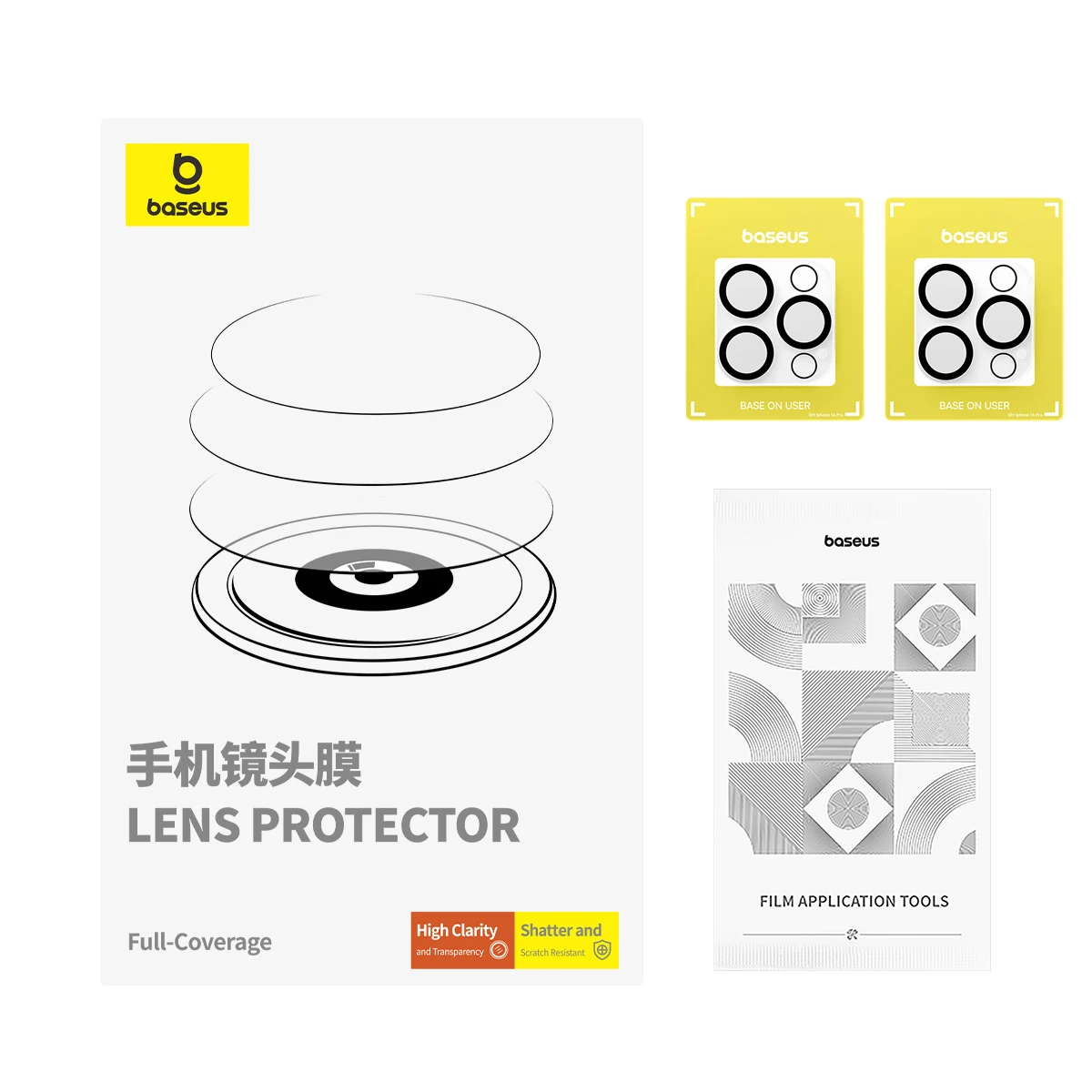 Baseus 2PCS Camera Lens Protector for iPhone 16 Pro Max 15 Pro Max 14 Plus Lens Tempered Glass Protection Film Screen Protector