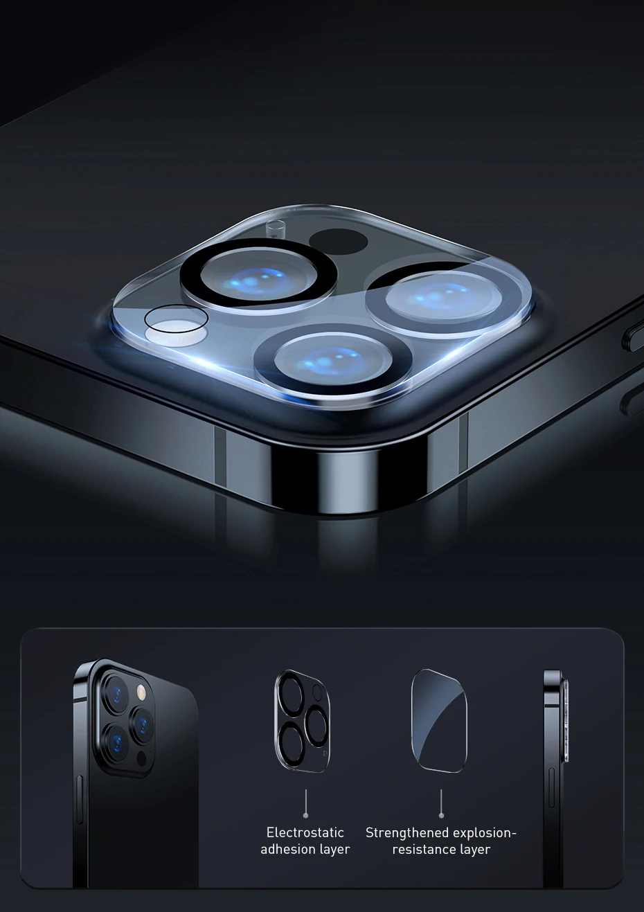 Baseus 2PCS Camera Lens Protector for iPhone 16 Pro Max 15 Pro Max 14 Plus Lens Tempered Glass Protection Film Screen Protector
