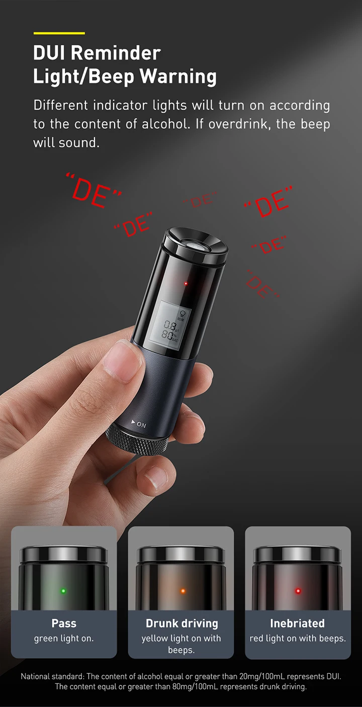 Baseus Alcohol Tester Electronic Breathalyzer with Digital Display Portable Rechargeable Non-Contact Alcohol Meter Analyzer