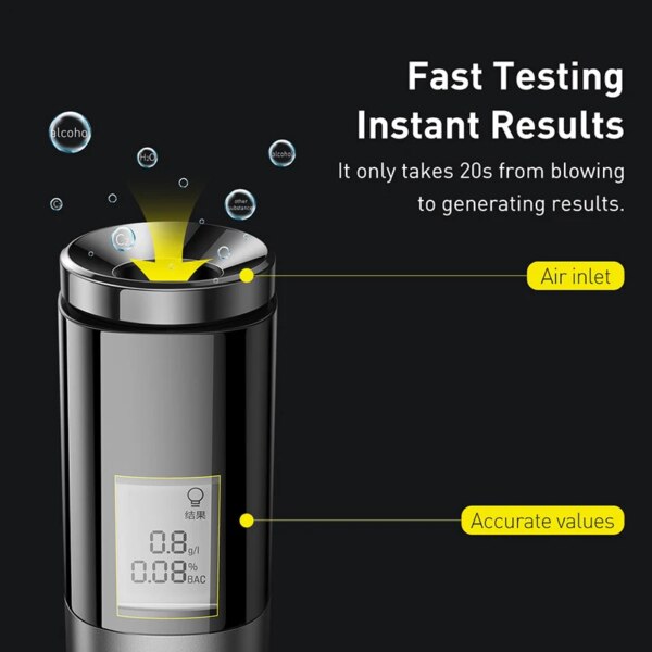 Baseus Digital Alcohol Tester Breathalyzer Contactless Rechargeable BAC Meter Analyzer - Image 2
