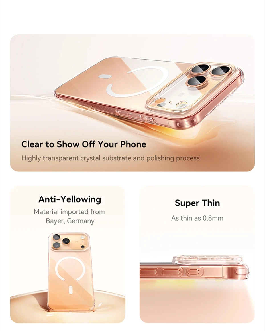 Baseus Magnetic Case For iPhone 17 Pro Max 17 Air Wireless Charging For Magsafe Case For iPhone 16 15 14 13 Pro Max Clear Cover