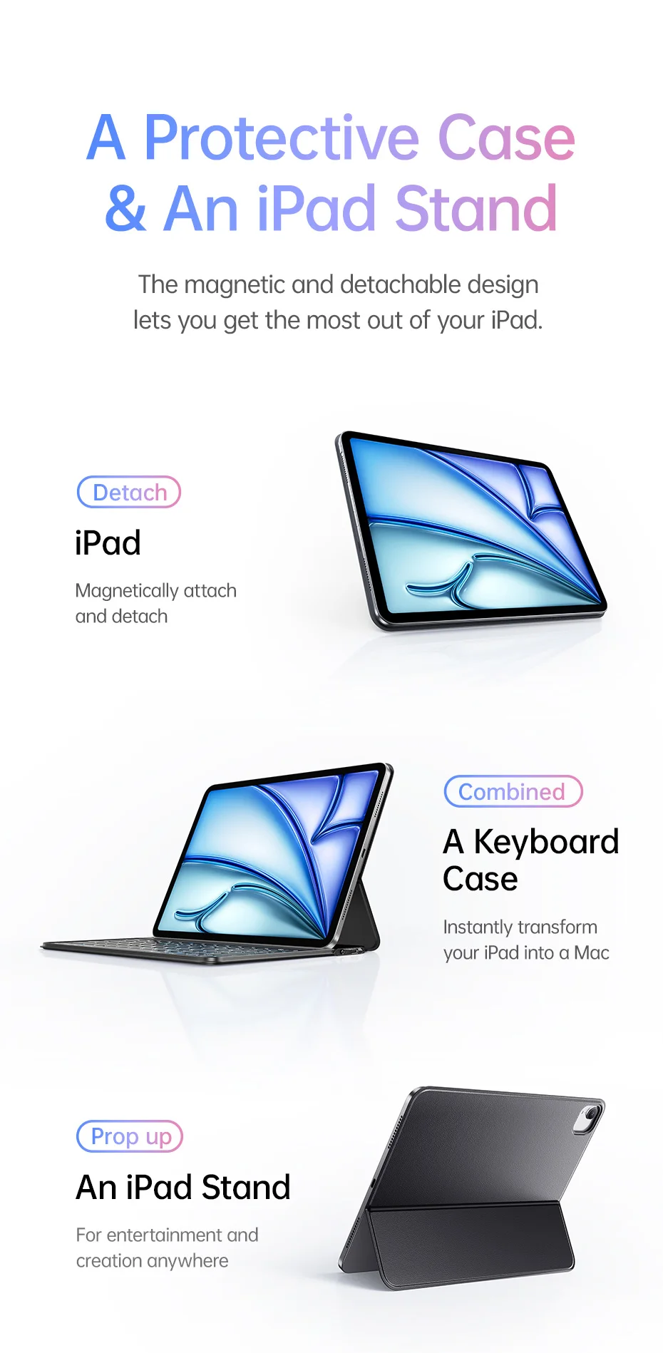 Baseus Detachable Keyboard Case Ultra Thin For iPad Pro 11-inch 2018-2022 iPad Air 4 Air 5 10.9 inch Pad Air6 Air7 11 inch