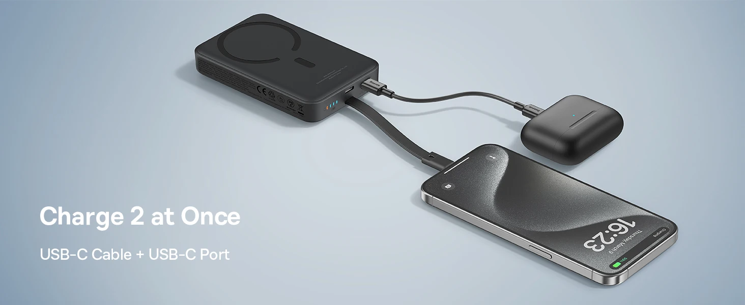 Baseus Magnetic Power Bank 10000mAh 30W With USB Type C Cable External Charger Battery Fast Charge Powerbank 【Bayern Version】