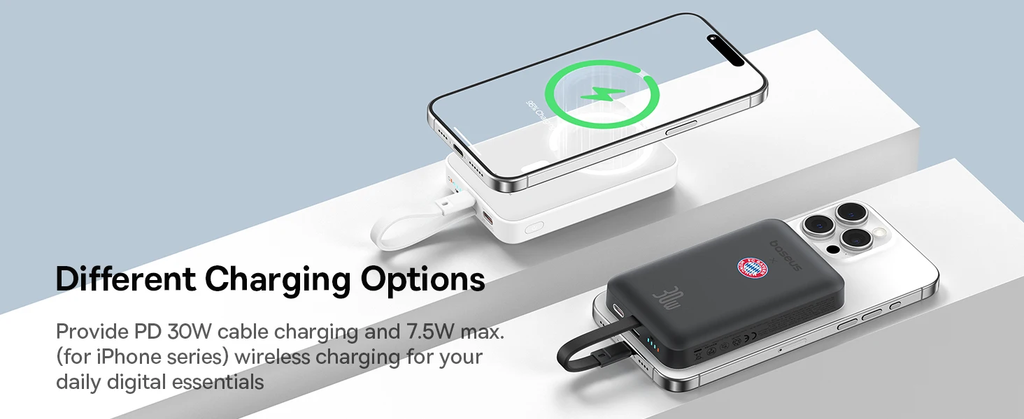 Baseus Magnetic Power Bank 10000mAh 30W With USB Type C Cable External Charger Battery Fast Charge Powerbank 【Bayern Version】