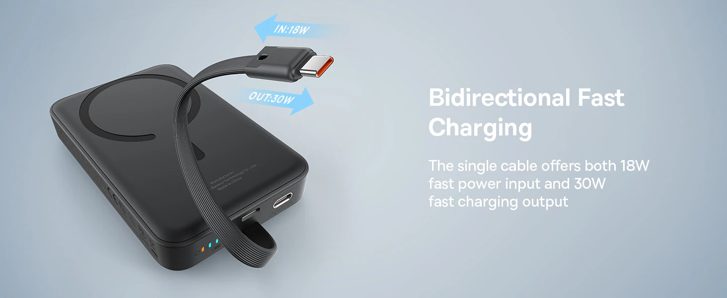 Baseus Magnetic Power Bank 10000mAh 30W With USB Type C Cable External Charger Battery Fast Charge Powerbank 【Bayern Version】