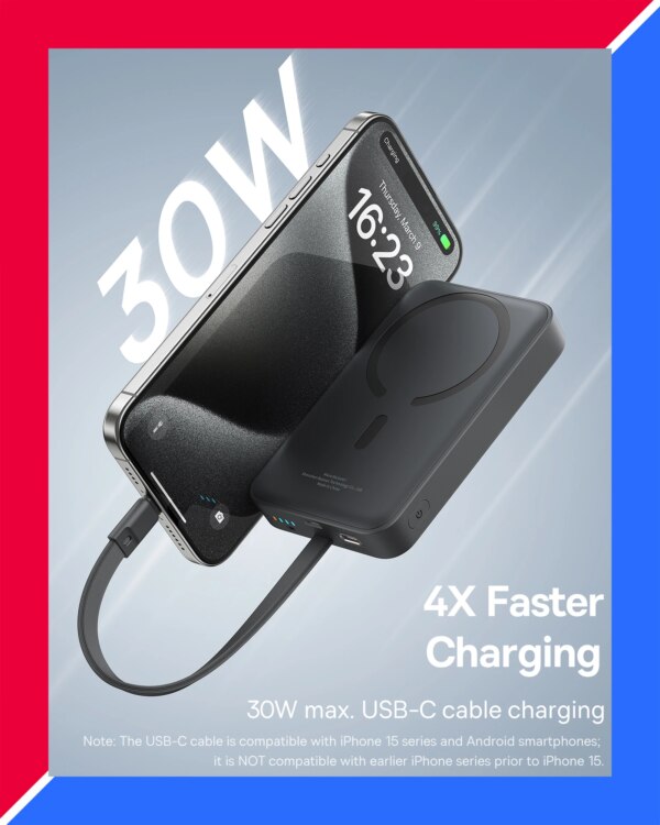 Baseus Magnetic Power Bank 10000mAh 30W with Built-in USB-C Cable Wireless Charger Bayern Edition - Image 3