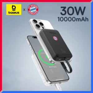 Baseus Magnetic Power Bank 10000mAh 30W with Built-in USB-C Cable Wireless Charger Bayern Edition