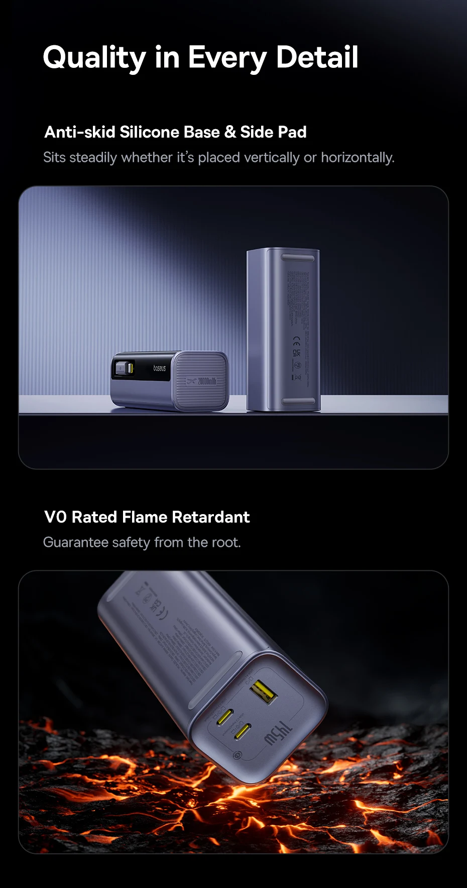 Baseus 145W Power Bank 20000mAh Built-In 100W Retractable Type C Cable Fast Charge Portable External Battery Charger PowerBank