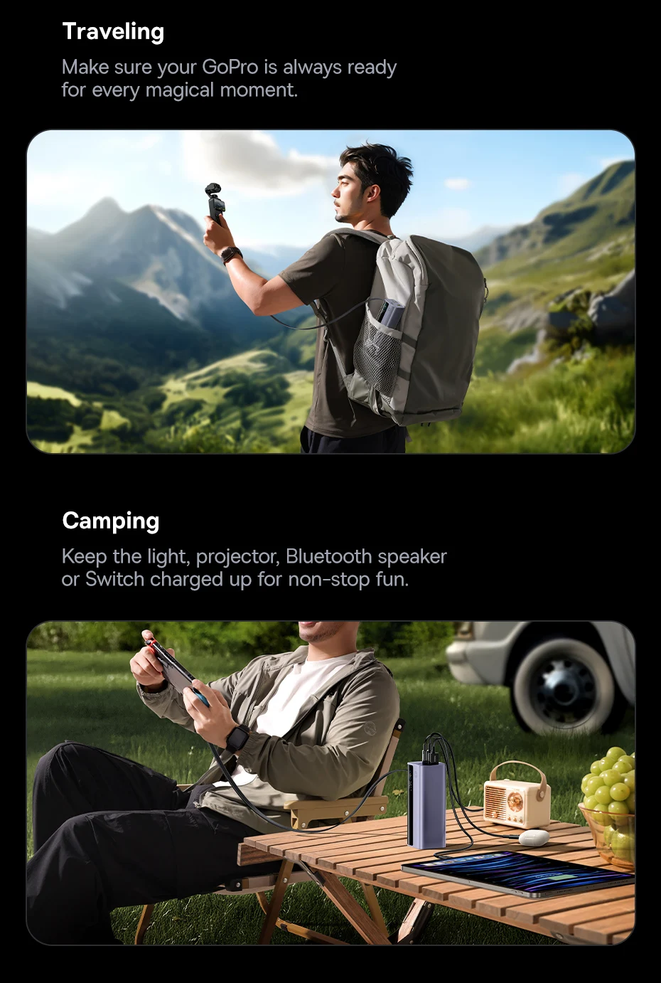 Baseus 145W Power Bank 20000mAh Built-In 100W Retractable Type C Cable Fast Charge Portable External Battery Charger PowerBank