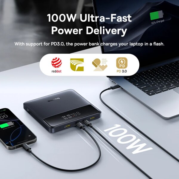 Baseus 100W Power Bank 20000mAh with Digital Display PD Fast Charging Portable Charger for Laptop MacBook iPhone Samsung - Image 3