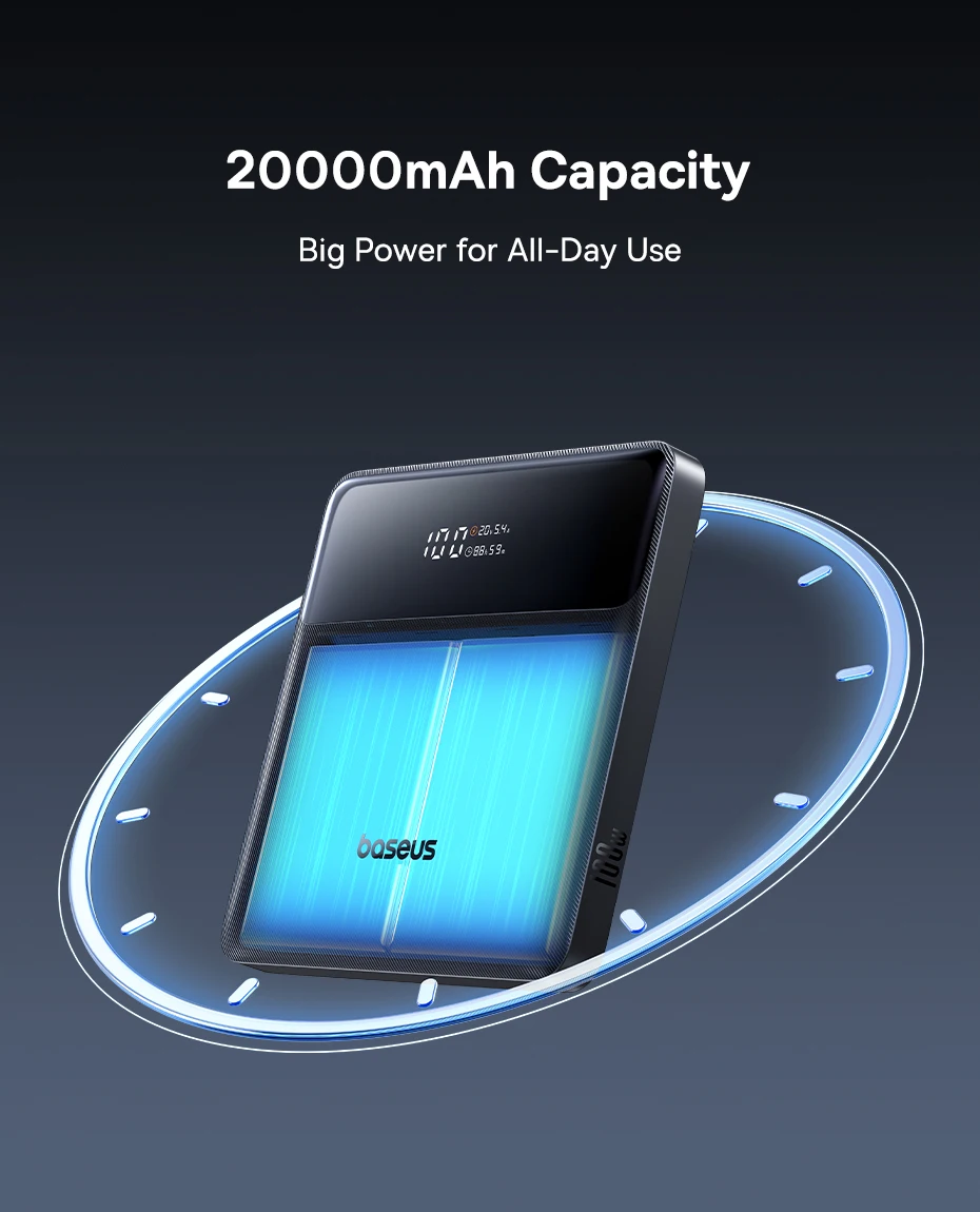 Baseus 100W Power Bank 20000mAh Capacity PD Fast Charging Battery Charger Powerbank For Laptops MacBook iPhone Samsung Xiaomi