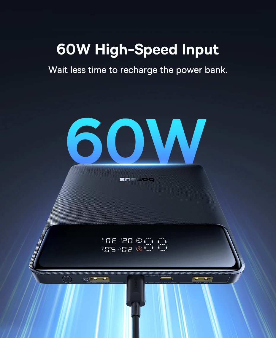 Baseus 100W Power Bank 20000mAh Capacity PD Fast Charging Battery Charger Powerbank For Laptops MacBook iPhone Samsung Xiaomi