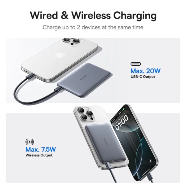 Baseus PicoGo AM41 5000mAh Magnetic Power Bank 15W Wireless 20W Wired Ultra-Slim Card-Sized Portable Charger - Image 3