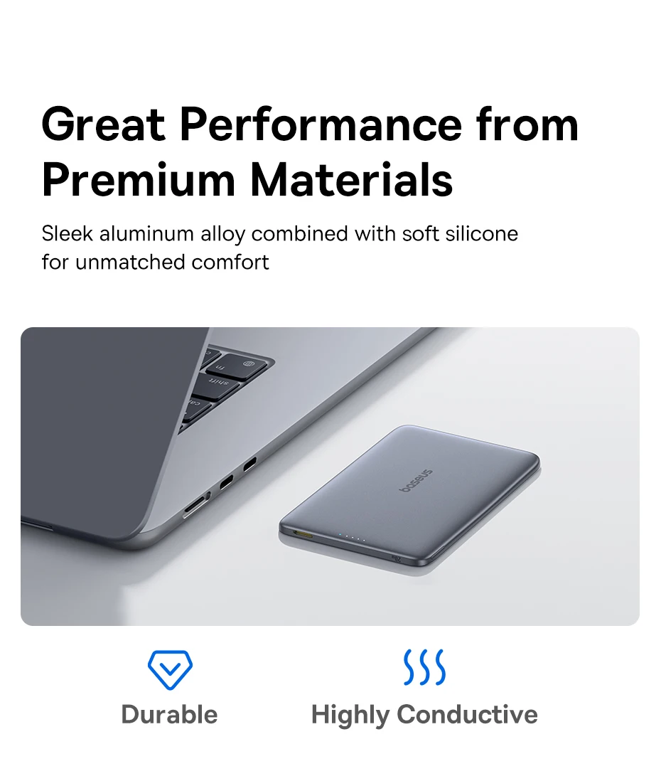 Baseus 5000mAh Magnetic Power Bank 15W Wireless 20W Wired Charging Thin Card-Sized Slim Portable Powerbank for iPhone Samsung