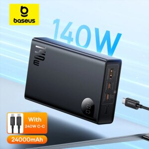 Baseus 140W Power Bank 24000mAh Portable Charger 3 Output Ports for MacBook iPhone 16