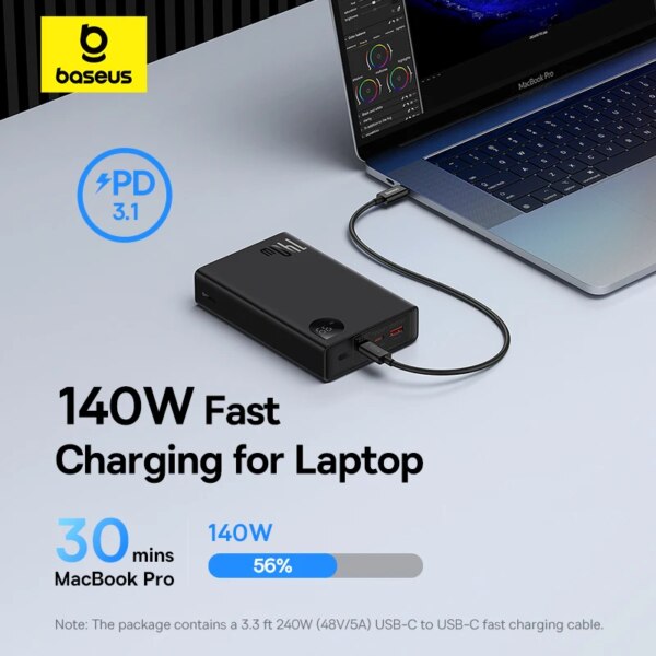 Baseus 140W Power Bank 24000mAh Portable Charger 3 Output Ports for MacBook iPhone 16 - Image 2