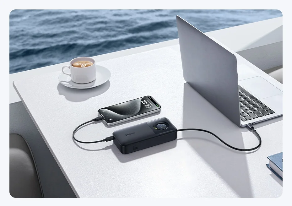 Baseus 65W Power Bank 20000mah Fast Charging with Built-in Retractable Type-C Cable for Laptops iPhone 16 15 Pro Max