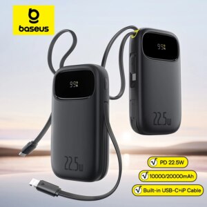 Baseus QPow 3 Digital Display Power Bank 22.5W 10000mAh 20000mAh Built-in USB-C Lightning Cable