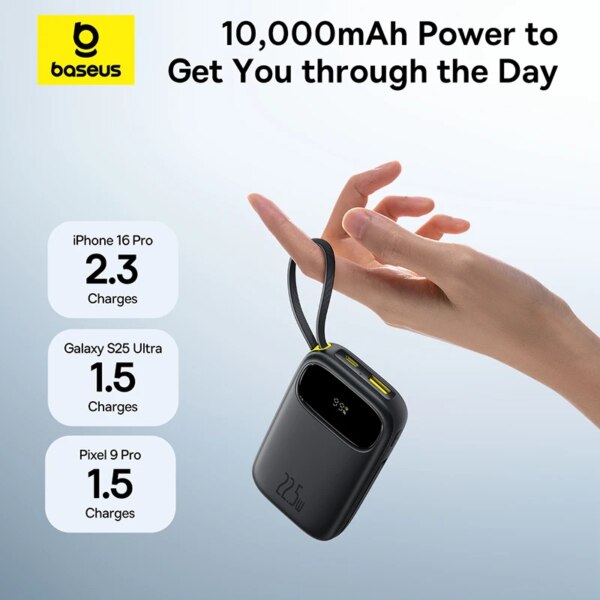 Baseus QPow 3 Digital Display Power Bank 22.5W 10000mAh 20000mAh Built-in USB-C Lightning Cable - Image 5