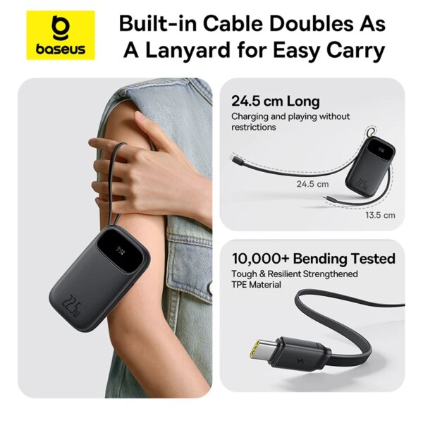 Baseus QPow 3 Digital Display Power Bank 22.5W 10000mAh 20000mAh Built-in USB-C Lightning Cable - Image 4