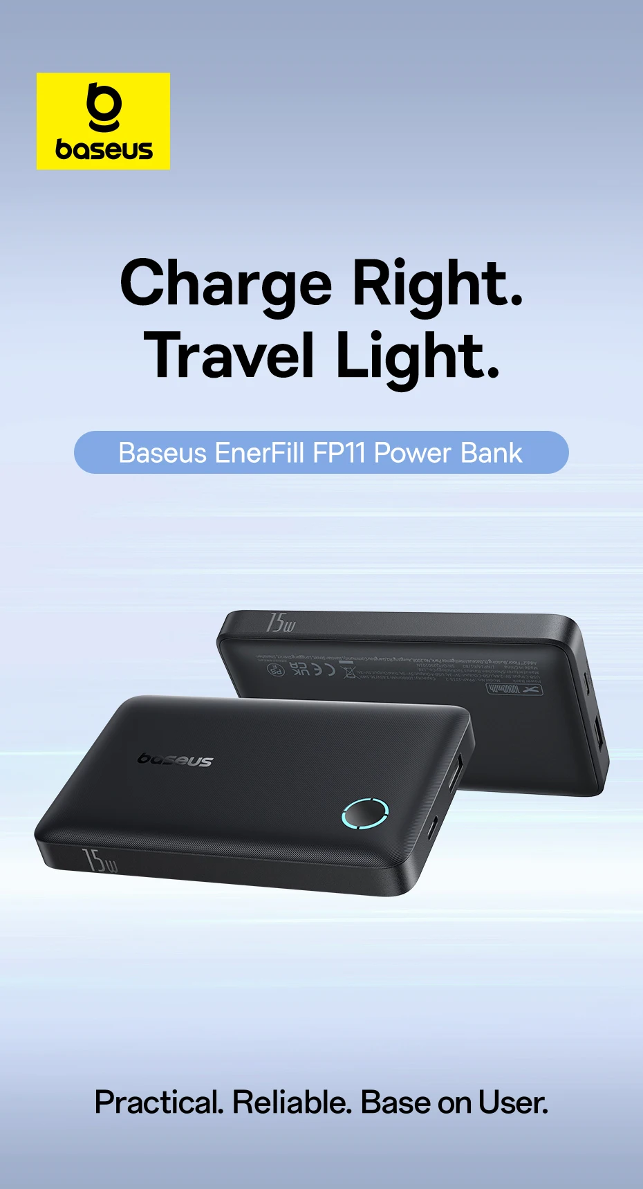 Baseus FP11 15W Power Bank 10000mAh PD Fast Charging Type C External Battery Powerbank for iPhone 16 15 Samsung S25 Xiaomi OPPO