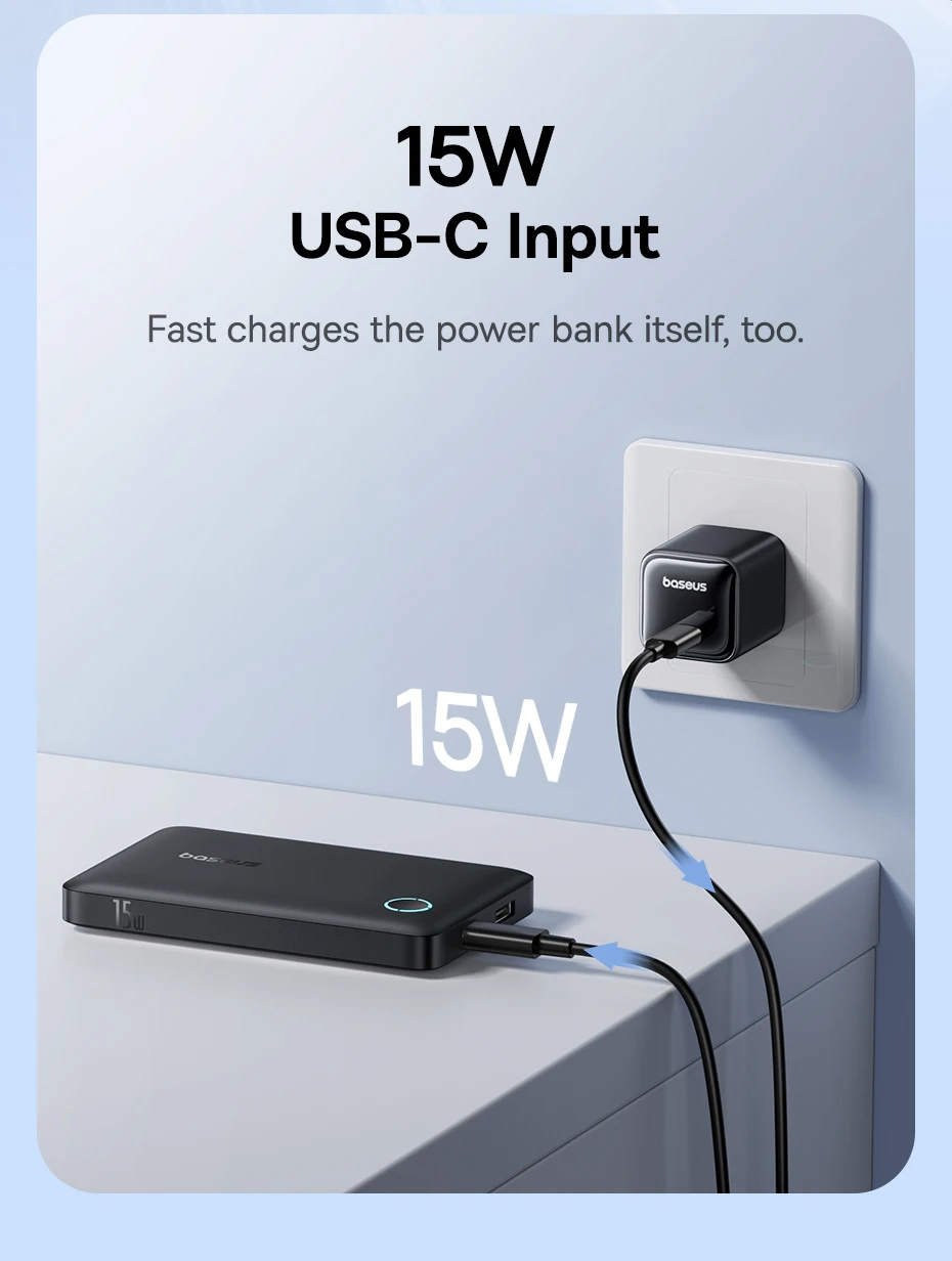 Baseus FP11 15W Power Bank 10000mAh PD Fast Charging Type C External Battery Powerbank for iPhone 16 15 Samsung S25 Xiaomi OPPO