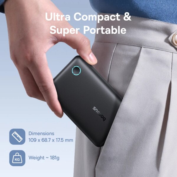 Baseus EnerFill FP11 10000mAh Power Bank 15W PD Fast Charging USB-C USB-A Portable External Battery - Image 6